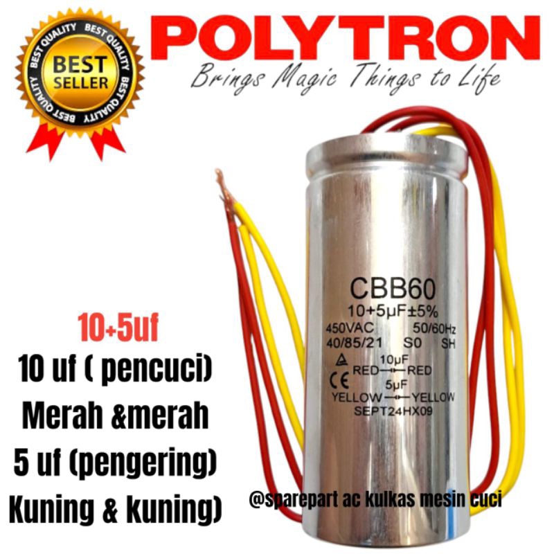 kapasitor mesin cuci polytron 2 tabung original