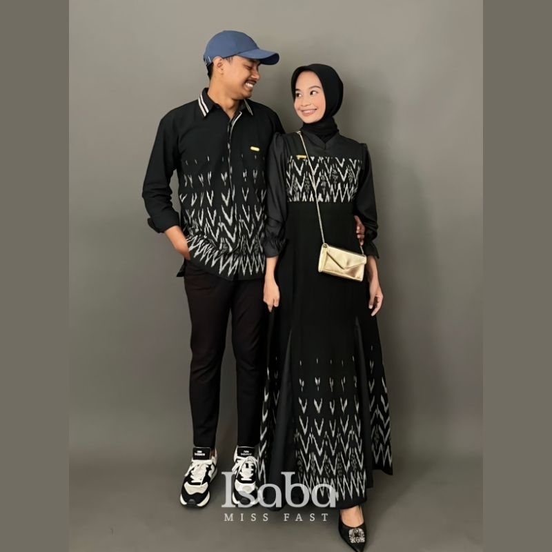 ISABA - BAJU TENUN COUPLE - COUPLE DRESS KINANTI HITAM - BAJU COUPLE LEBARAN