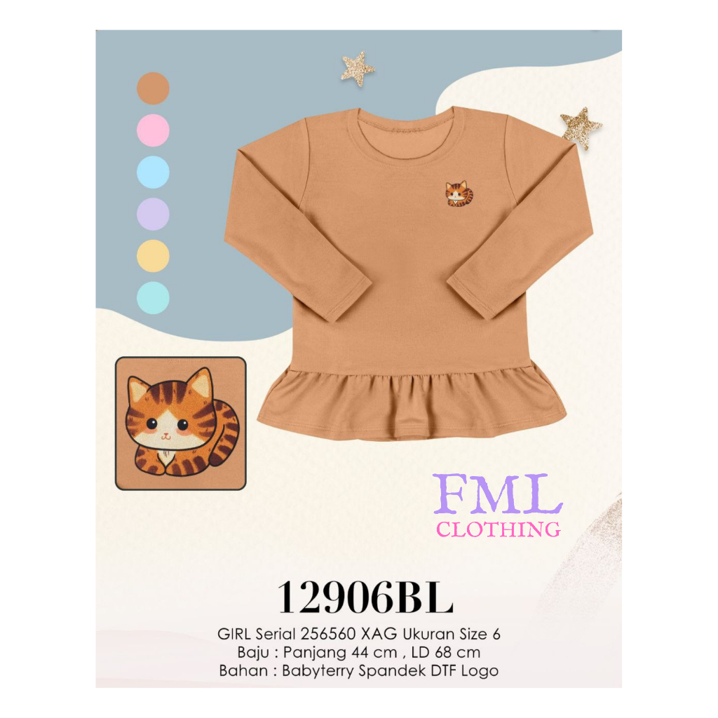Lemone Girls 12906BL /Kaos Anak Perempuan Bahan Babyterry Spandek Lengan Panjang