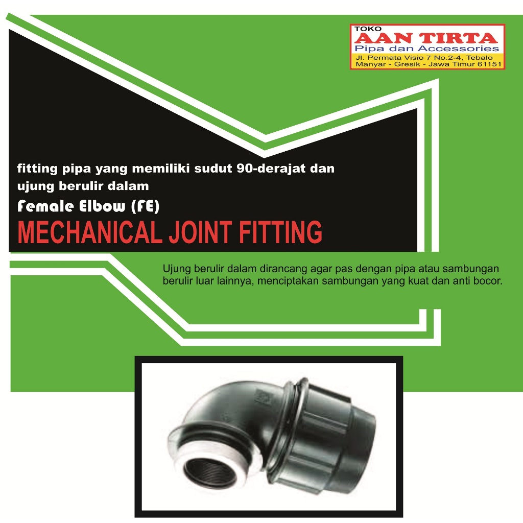 Female Elbow / Pipa Sambungan Sudut 90 deg dengan salah satu ujung berulir dalam / 20mm x 1/2" / Aks