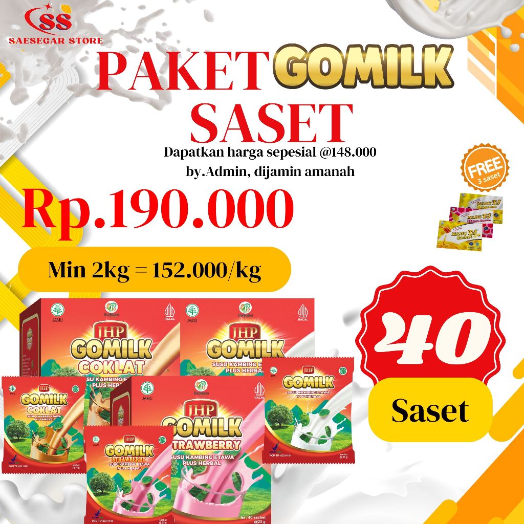

[GOMILK 1KG ISI 40 SASET Free 4 MADU SASET] SUSU Kambing Etawa MENGATASI ASAM LAMBUNG ASAM URAT