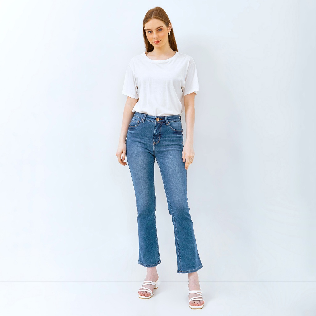 C2 Vloopy Blue Dual Push Bootcut Highwaist Jeans Wanita