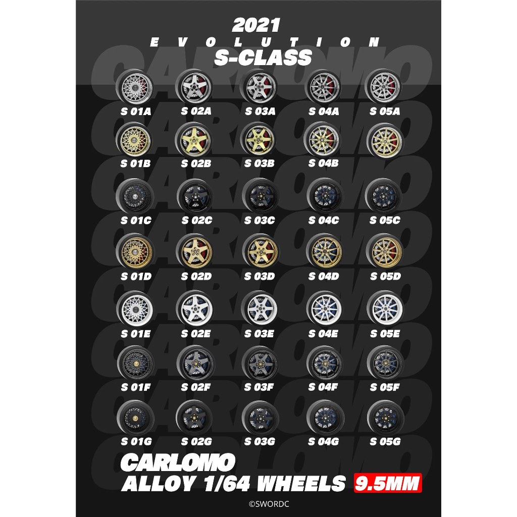 CARLOMO WHEELS 1/64 9,5mm for Diecast custom