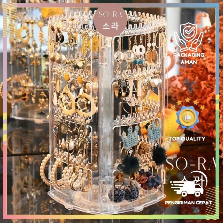 SORA Tempat Penyimpanan Anting Rak Organizer Import Akrilik Putar 360