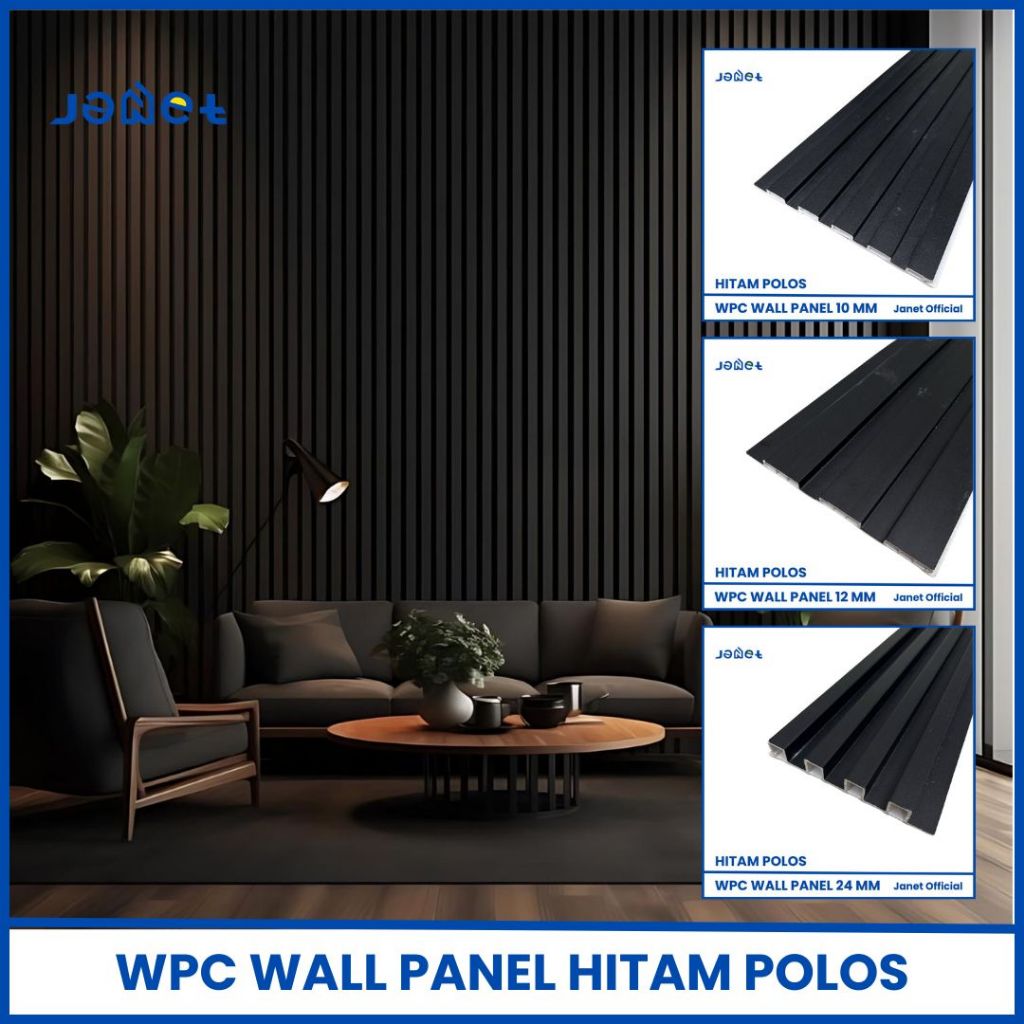 Wpc Wall Panel Hitam Polos 3 Meter 300cm | Wallpanel Pvc Dinding | Wood Panel Dinding Janet Official