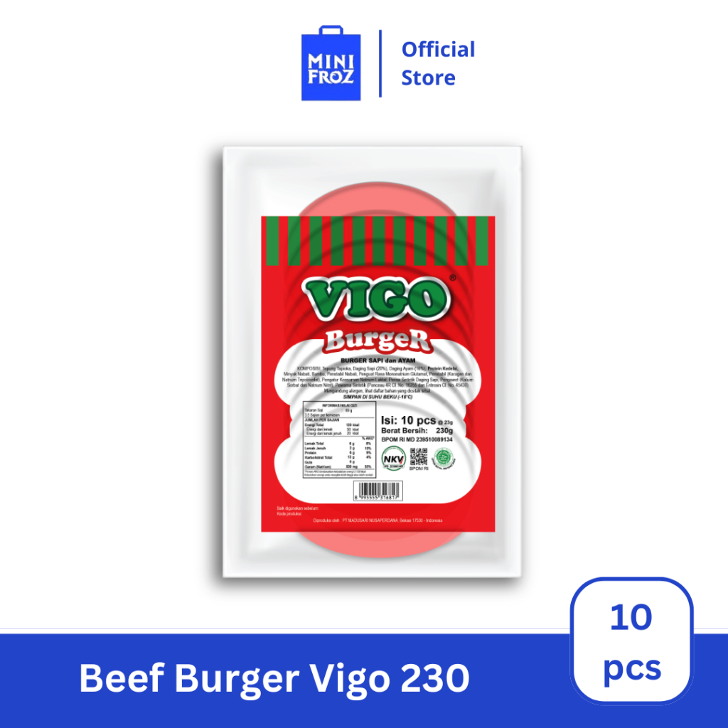 

VIGO Beef Burger Isi 10 Pcs - Daging Burger 230 Gram