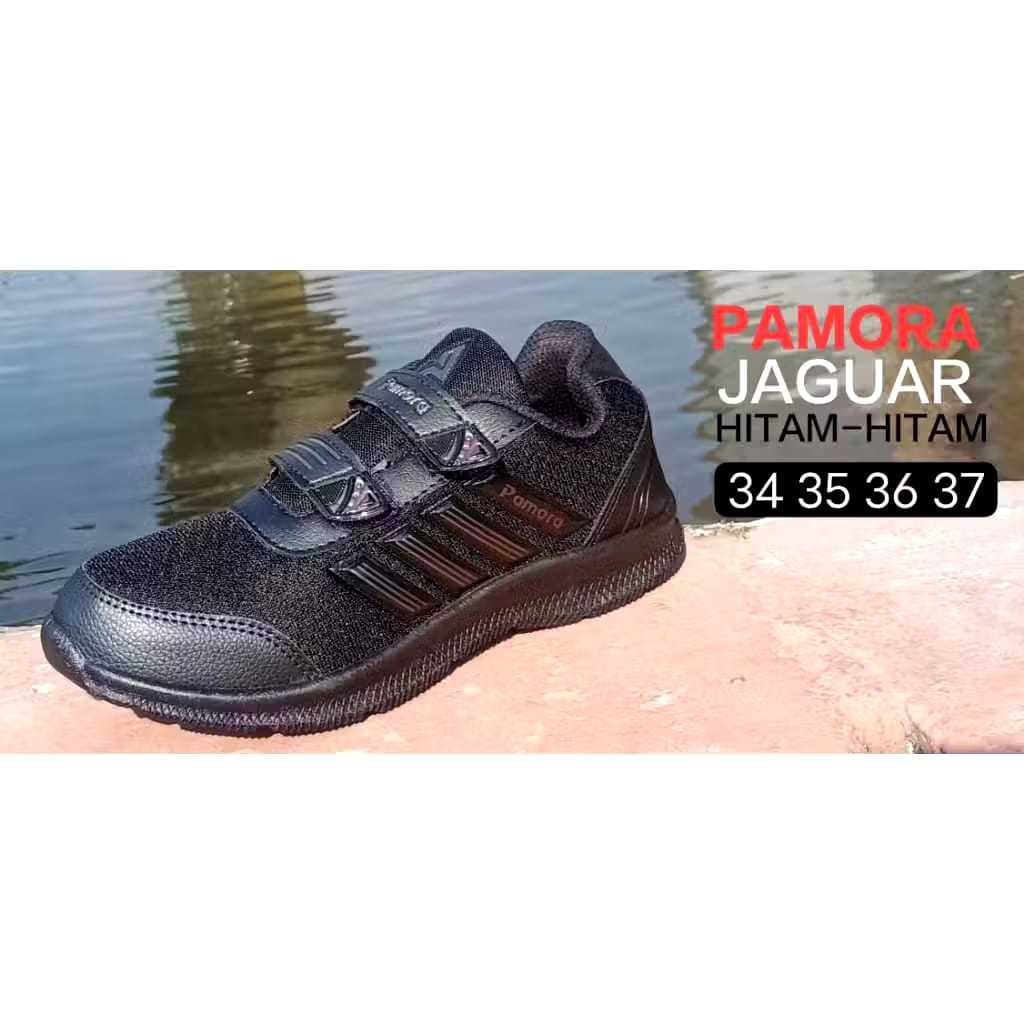 SEPATU PAMORA JAGUAR - SEPATU SEKOLAH ANAK WARNA HITAM - SEPATU SEKOLAH ANAK VELCRO