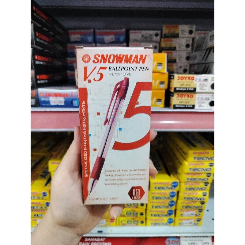 

Pena Snowman V5 Merah Isi 12 pc