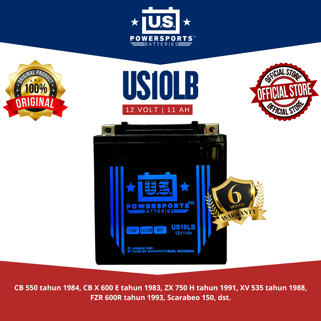 Aki Motor US PowerSports US10LB - 11 Ah (Garansi 1 tahun)