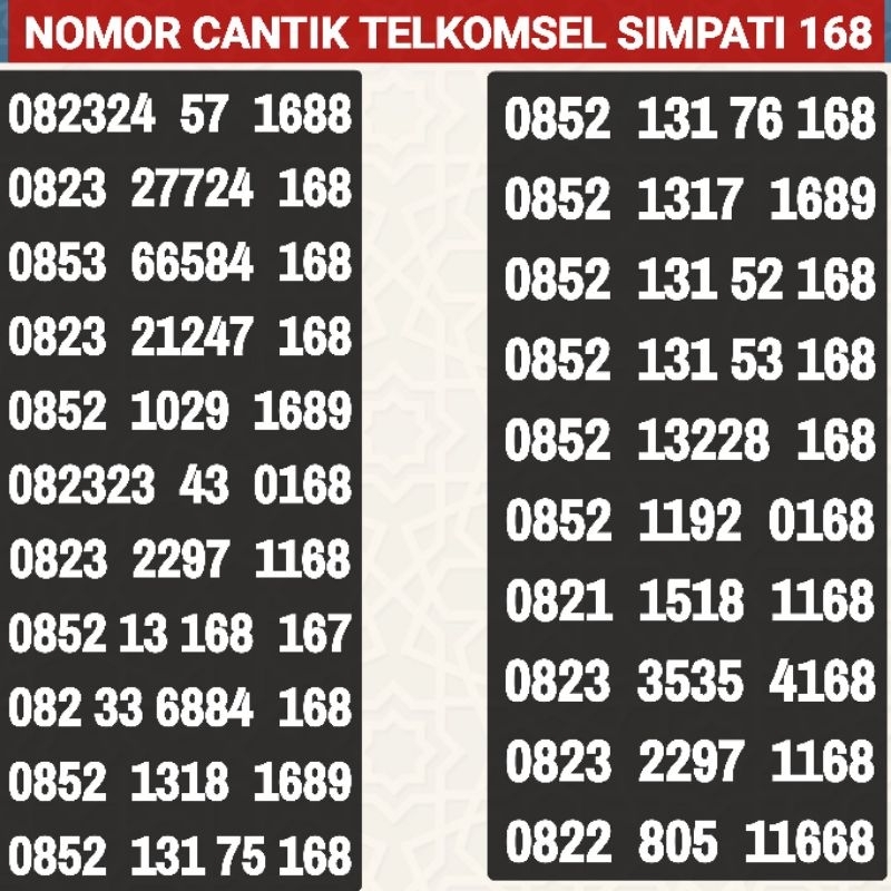 NOMOR SIMPATI 168 NOMOR CANTIK SIMPATI HOKI 168 4G