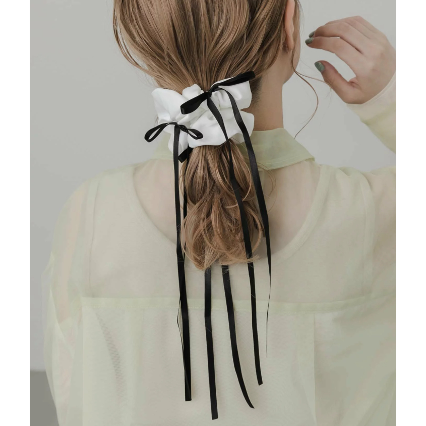 Korean BowKnot Hair Tie Scrunchies for Women Fashion Long Ribbon Elastic Hair Bands Bow Ponytail Tie