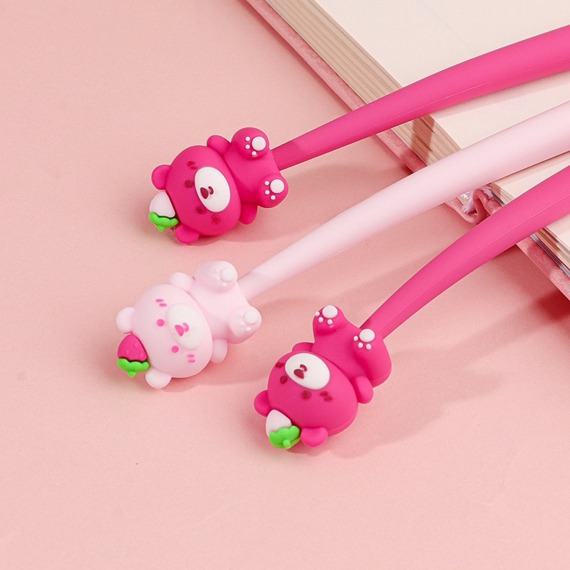 

Strawberry Bear Pen Pulpen Motif Lucu Gel 0.5mm Tinta Hitam #KS0