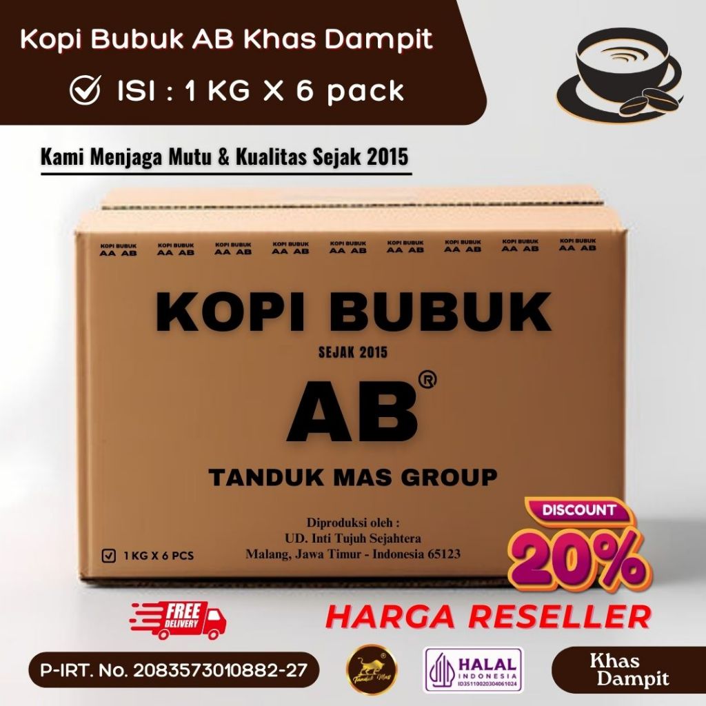 

Kopi Bubuk AB Khas Dampit 1kg x 6 pack Kemasan Karton - Harum & Nikmat