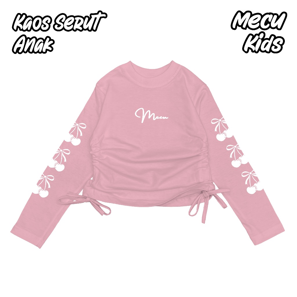 MECUKIDS Baju Kaos Crop Serut Anak Motif HAND CHERRY Coquette - Usia 4 5 6 7 8 9 10 11 12 Tahun
