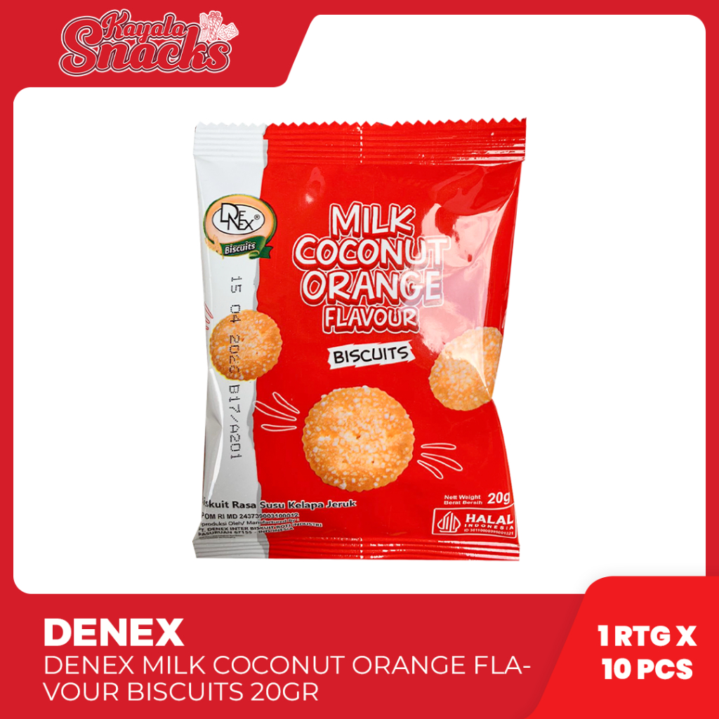 

DENEX Milk Coconut Orange Flavour Biscuits 20gr - 1 Pack x 10 Pcs