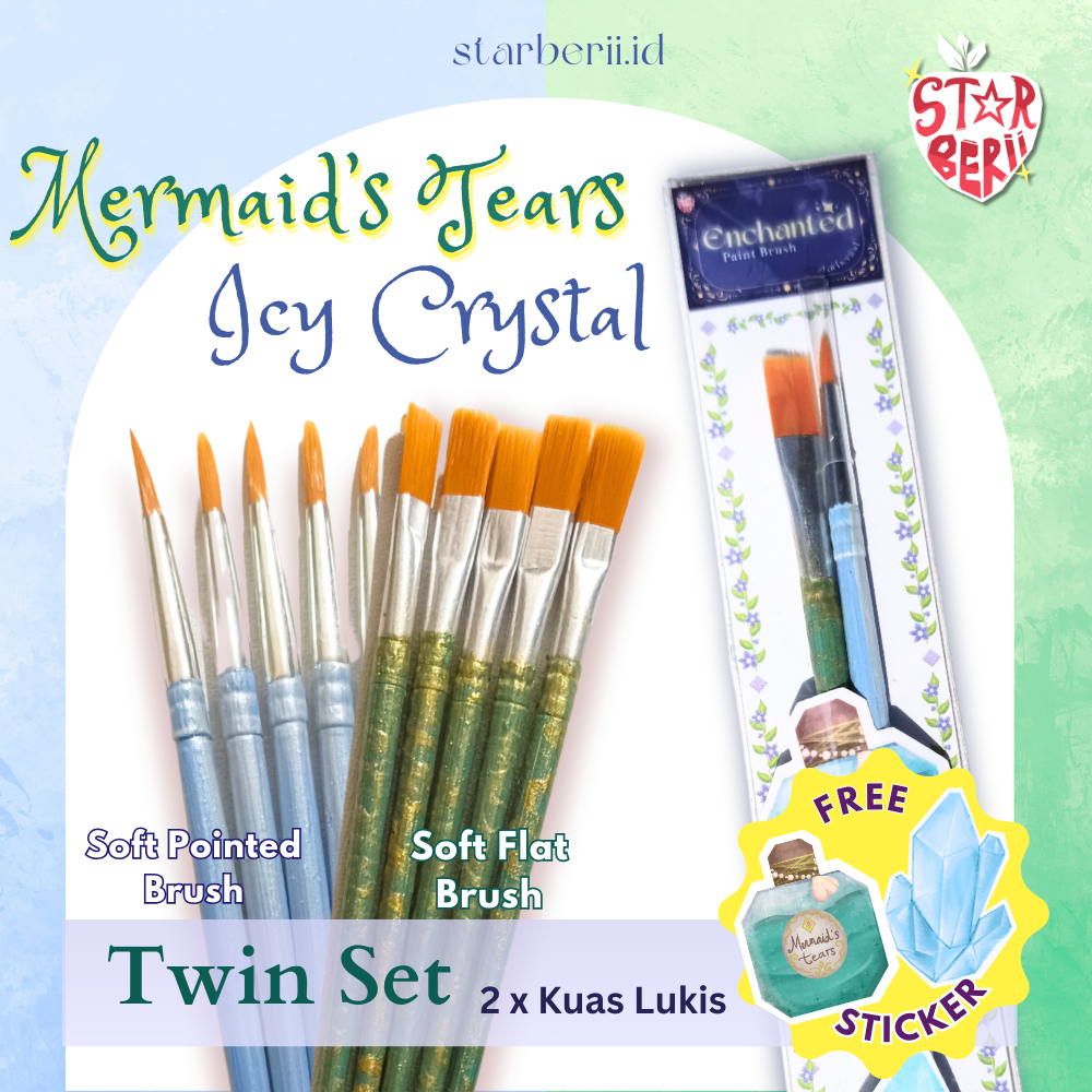 

✨starberii.id✨Enchanted Paint Brush TWIN SET: Mermaid's Tears & Icy Crystal | Kuas Lukis | Estetik Aesthetic Paintbrush | Rata Flat Tip | Runcing Pointed Tip | Painting | Acrylic Akrilik Cat Air Watercolor