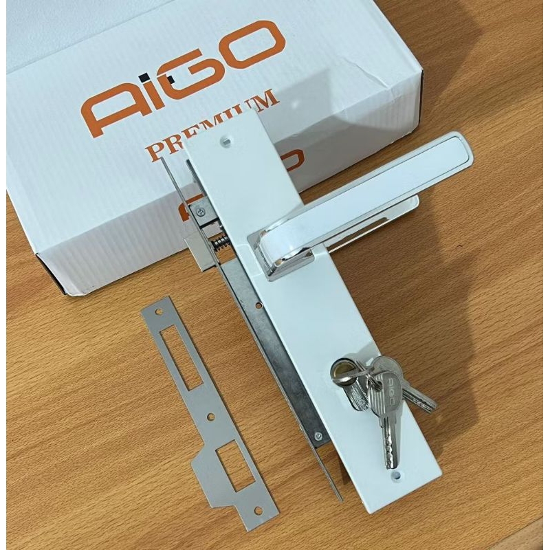 Kunci Pintu Besar Aigo Premium Putih / Handle Kunci Pintu Besar Aigo Premium Putih