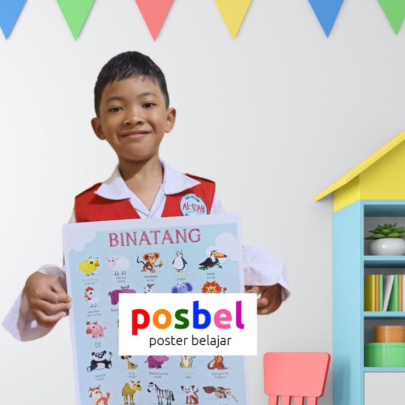 POSBEL Binatang Tipe 08 Poster Pendidikan Edukasi untuk Belajar Mengenal Hewan untuk Anak PAUD TK SD