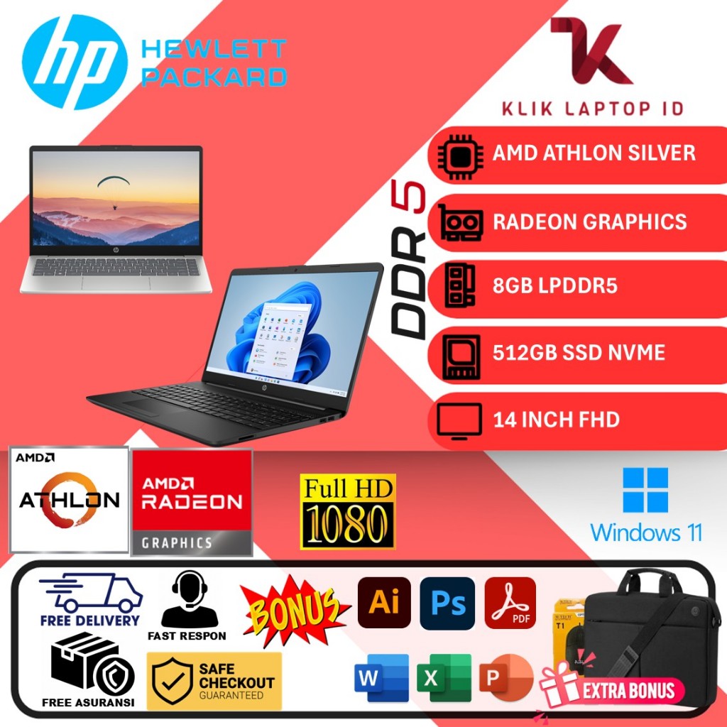 Laptop Murah HP 15 AMD ATHLON GOLD 7220U 8GB DDR5 512GB 15.6 inch Win11Home