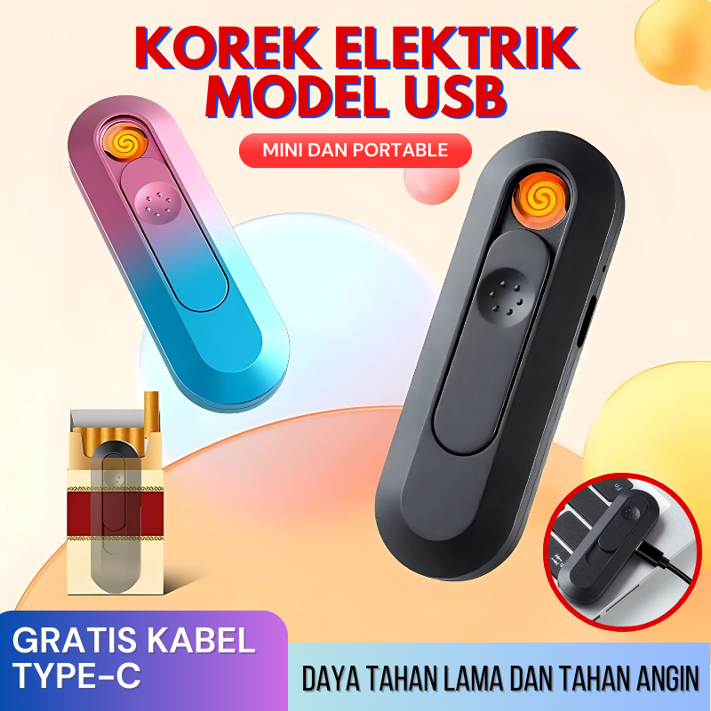 [ FREE KABEL USB TYPE-C ] KOREK API ELEKTRIK Mini Portable Dapat di Cas Ulang Tahan Angin