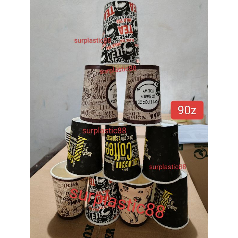 Isi 50pcs Hot Paper Cup 9oz Motif / Gelas Kertas 9oz  Motif Tahan Panas