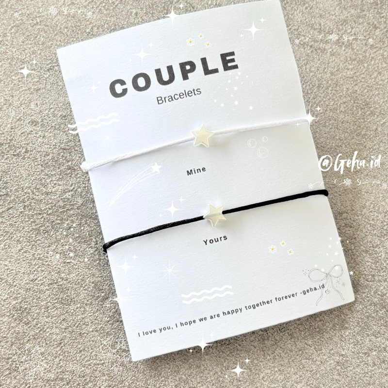 2pcs- Gelang tali couple bintang putih mini / Gelang couple bintang lucuu | Gelang couple star