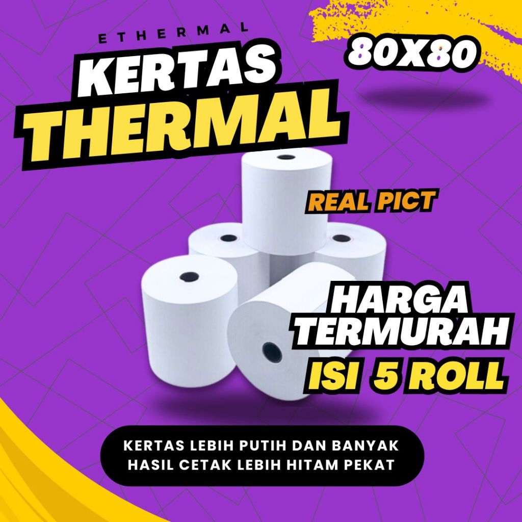 

5 Roll Kertas Struk Thermal 80x80mm 80x80 Termal Struk Kasir 80mm Printer Bluetooth Mini Portable