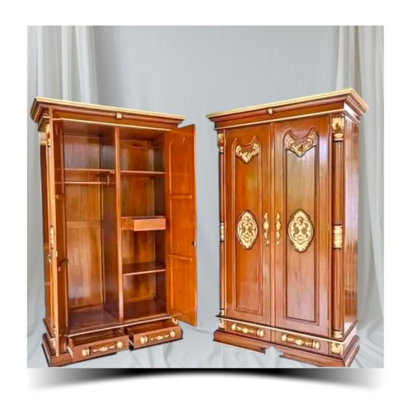 Lemari pakaian 2 pintu jati ukiran peluru