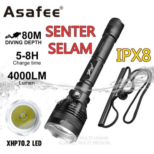 Senter Diving / Senter Selam Asafee 4000 Lumens IPX 8 SCUBA SENTER Menyelam