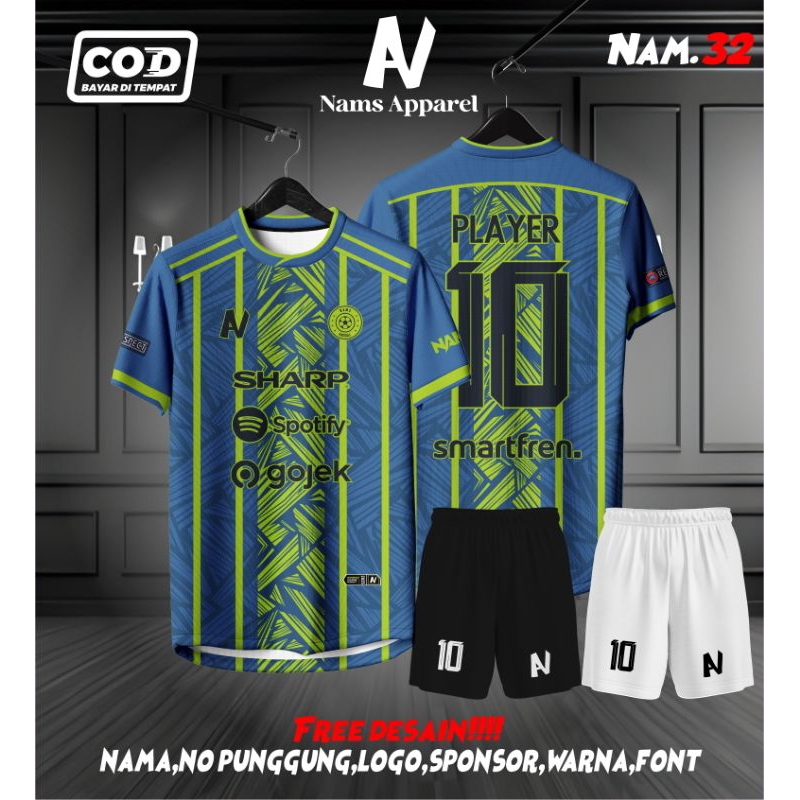 JERSEY FUTSAL / SEPAKBOLA FULL PRINTING HIJAU  KEREN BEBAS CUSTOM DESIGN FREE NAMA DAN NOMOR PUNGGUN