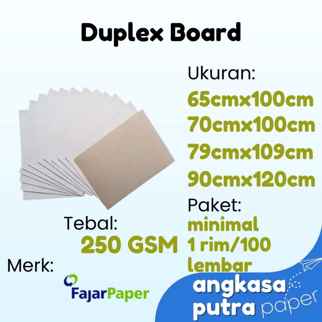 

Duplex Coated board fajar paper 250GSM ukuran 65x100, 79x109