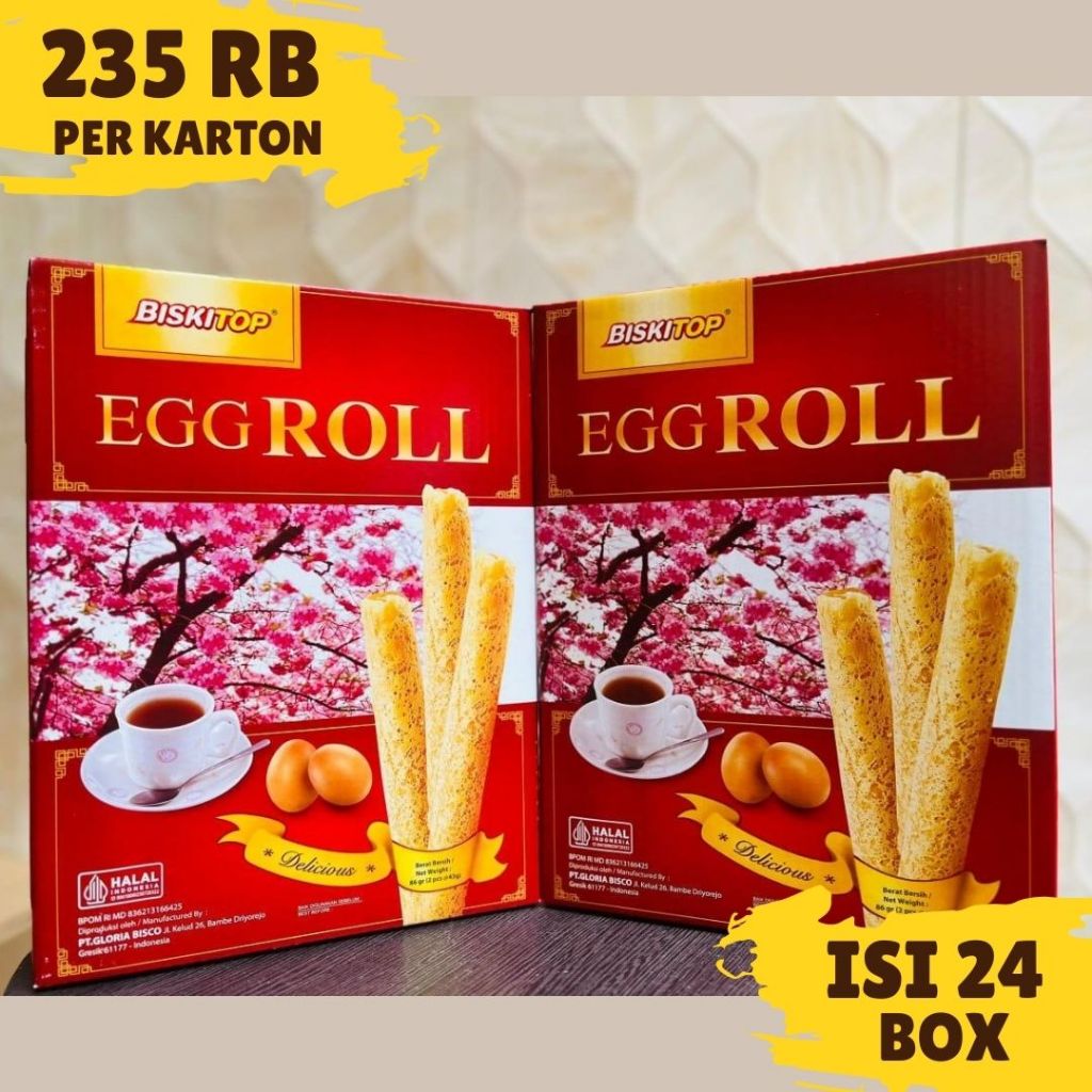 

EGG ROLL BISKITOP 86GR ISI 24 BOX PER KARTON UNTUK HANTARAN LEBARAN