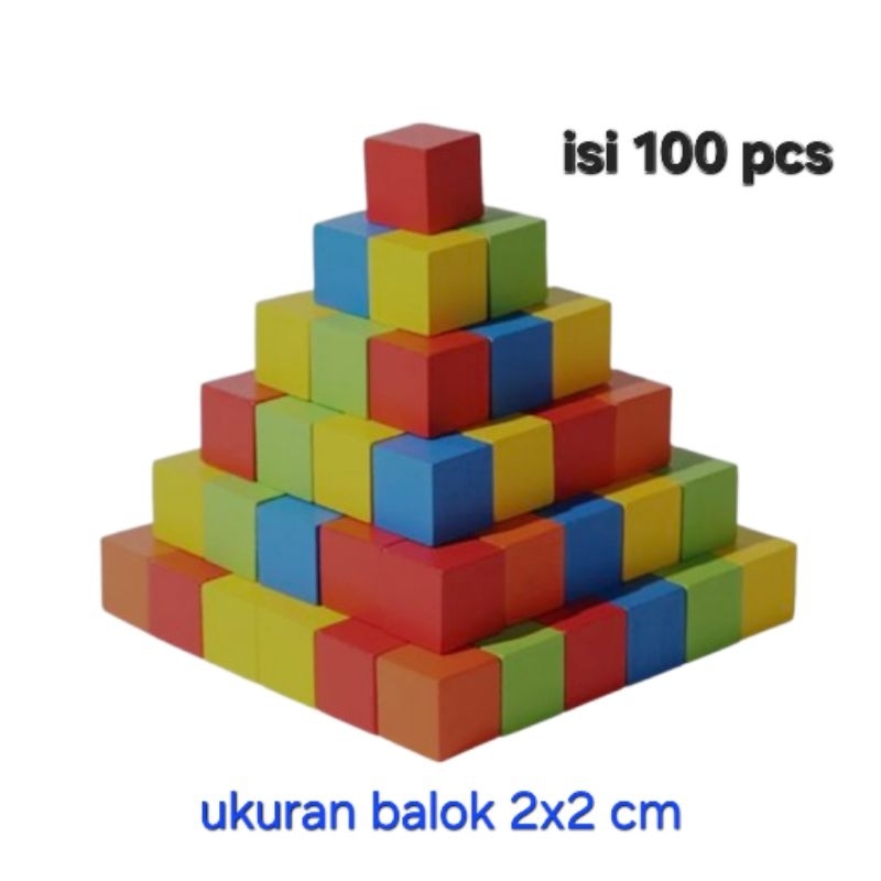 (Bisa COD) Mainan Montessori Kubus 100pcs Balok Kayu Susun 2cm Warna Warni
