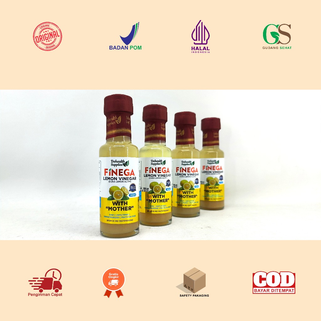 

Manado FINEGA Lemon Vinegar With Mother Isi 100 ML Botol Kaca - CUKA LEMON - Raw/Unfiltered/Unpasteurized/Pesticide Free