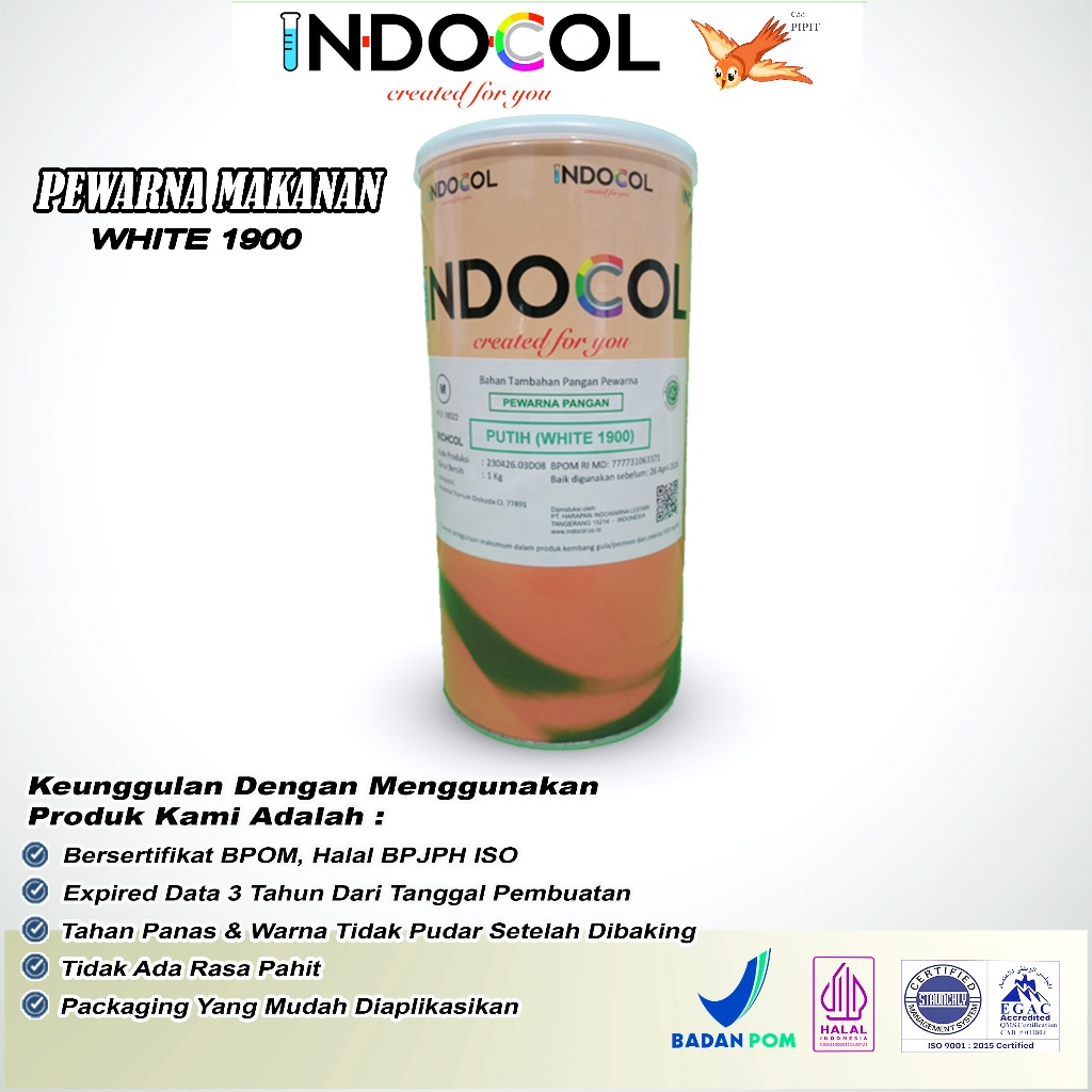 

Pewarna Makanan INDOCOL PUTIH (WHITE 1500 - WHITE 1900 PREMIUM) (RC)