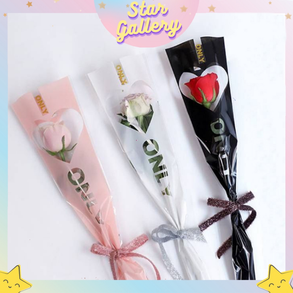 

(50 LEMBAR) Plastik Single Flower Buket Bunga Single Flower Buket Motif Love Only Single Rose SF17