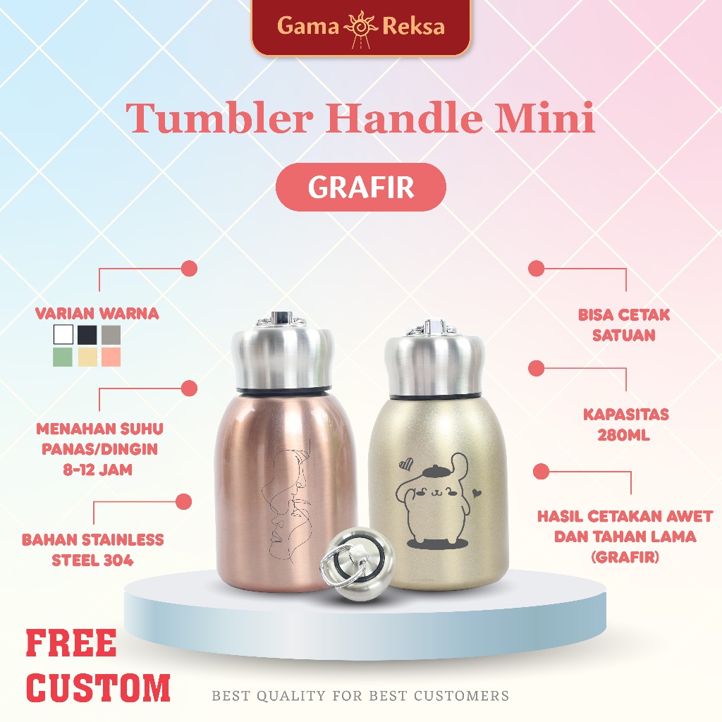 Tumbler Custom Handle Mini Vacuum 280ml Laser Grafir Souvenir Promosi