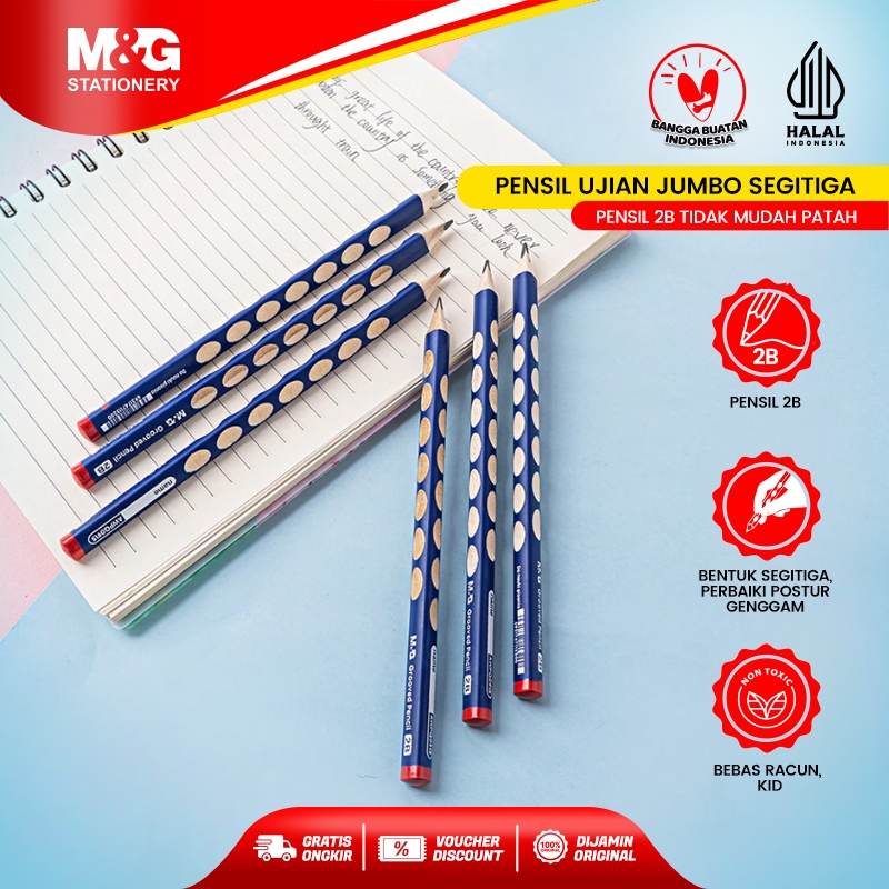 

M&G Pensil 2B Anak Sekolah Pensil Ujian Desain Segitiga Tidak Mudah Patah Hasil Hitam Tebal Cocok Untuk Menggambar atau Ujian Sekolah