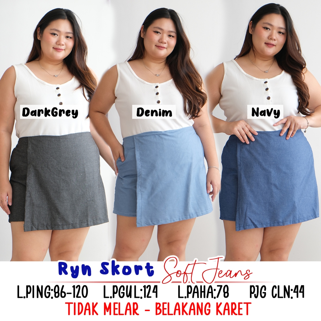 RYN SKORT ROK CELANA WANITA SOFT JEANS BIGSIZE JUMBO MURAH BIG SIZE BESAR OVERSIZE