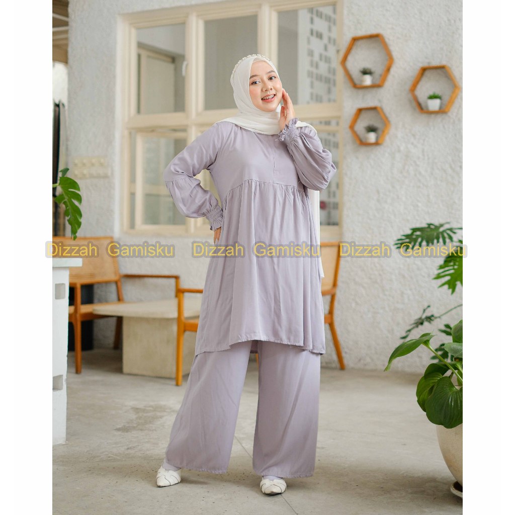 Setelan Wanita Polos Kekinian Bahan Twill One Set Long Tunik Jumbo Terbaru Busui Friendly