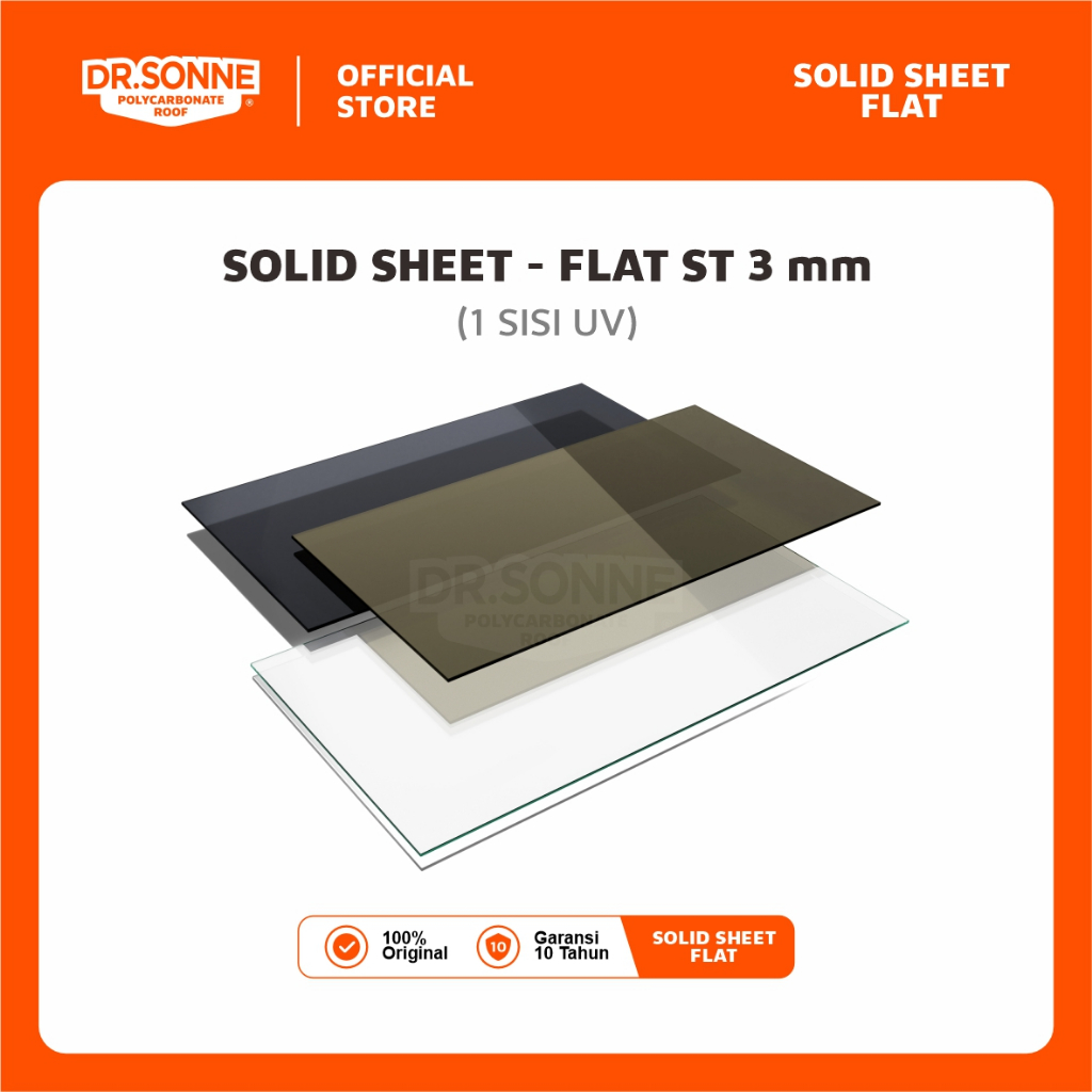 DR.SONNE Solid Sheet - Flat ST 3 mm (1 sisi UV) - Transparan (WAJIB Chat Admin sebelum Checkout) Ata