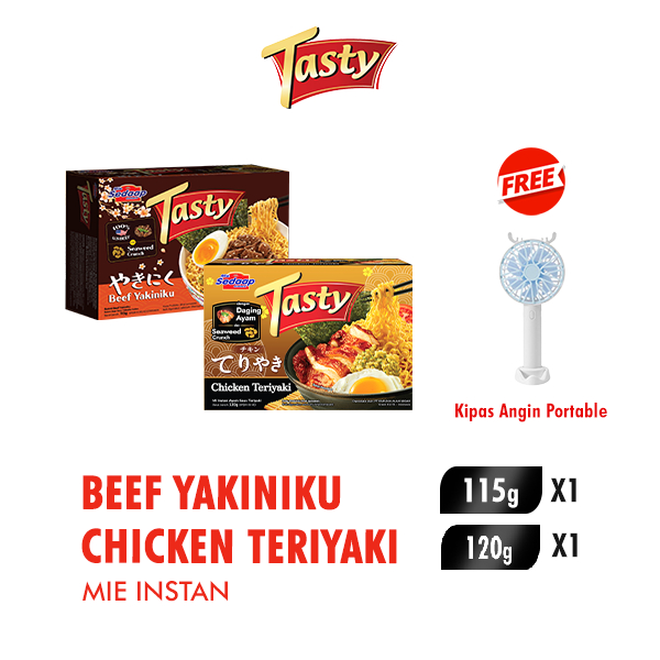 

Sedaap Tasty Mie Instan Beef Yakiniku 115 gr + Sedaap Tasty Mie Instan Chicken Teriyaki 120 gr Free Kipas Portable