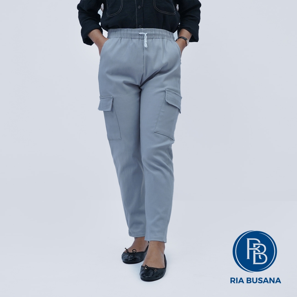 Ria Busana - Joneaa - Celana Panjang Kasual Wanita Cargo Polos Katun Art. CMP-STOPERIP