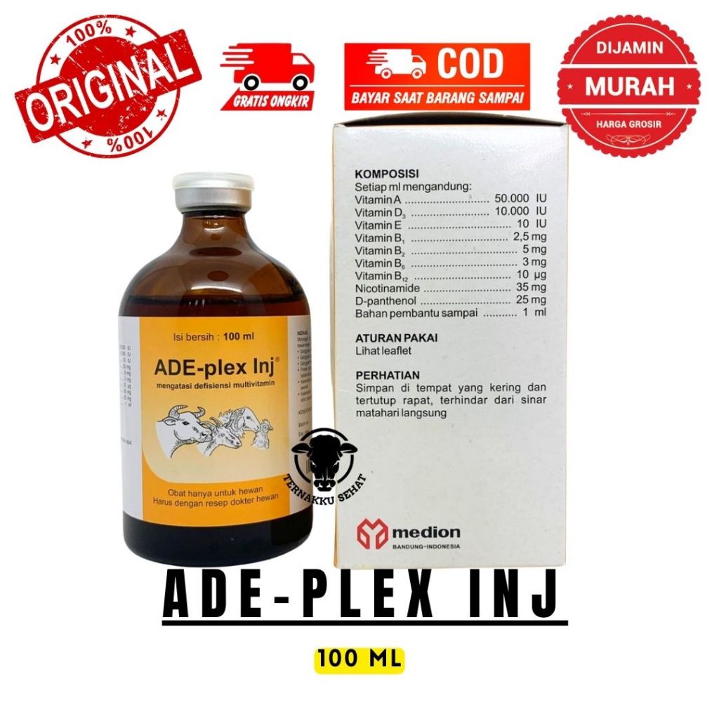 ADE PLEX INJEKSI 100 ML MEDION - Multivitamin Hewan Vitamin ADE dan B Complex Lengkap Sapi Kambing D