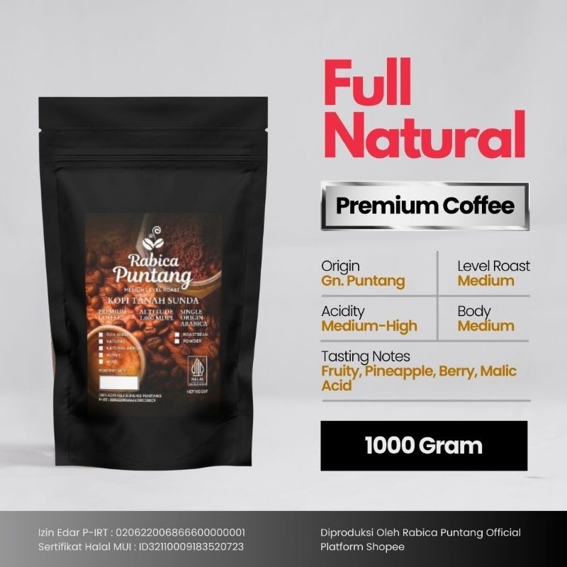 

Biji Kopi Bubuk Arabica Puntang Premium Full Natural 1 KG