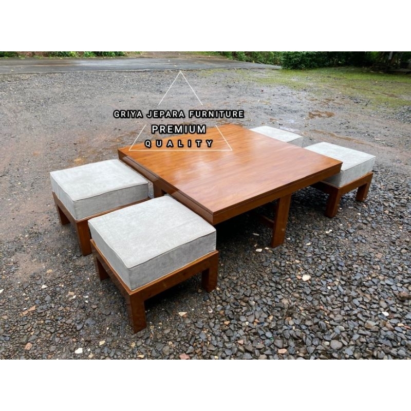 meja kayu jati lesehan meja santai kopi keluarga