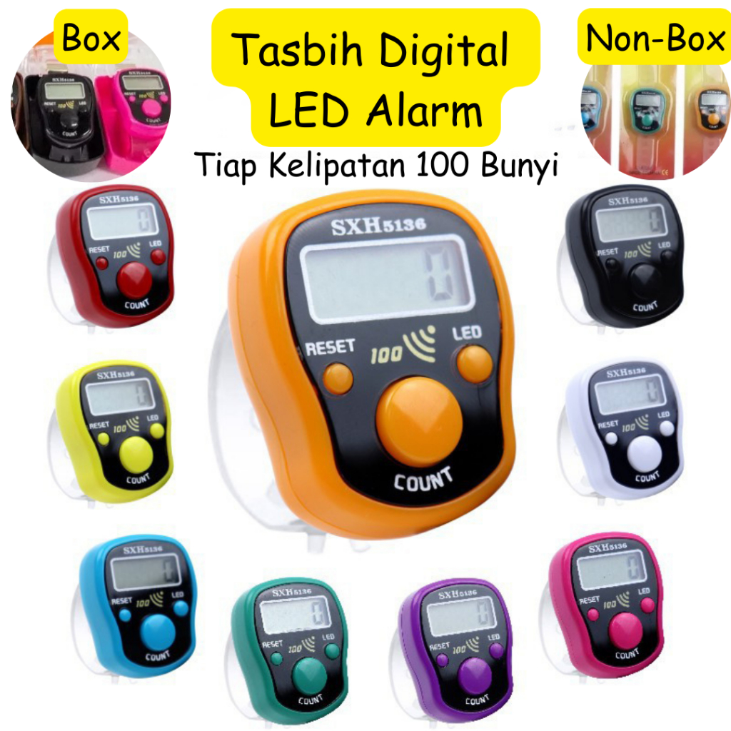 HHS - Tasbih Alarm LED SHX5136 Digital Finger Counter LED Alarm 100 Akan Bunyi 3 Tombol