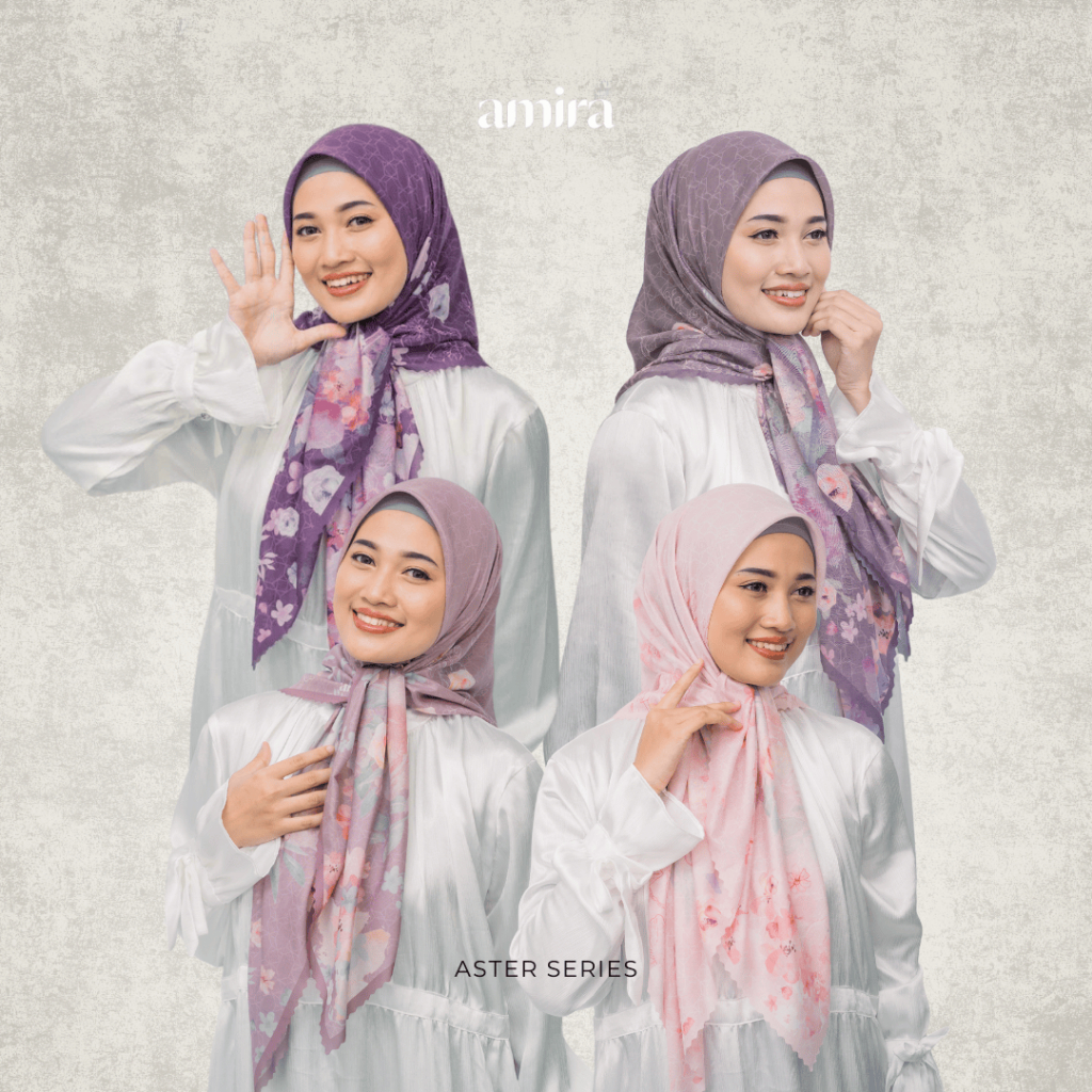 [FREE BOX] Amira - Aster Voal Square ((Hijab Segiempat Voal Motif Printing Lasercut Premium)