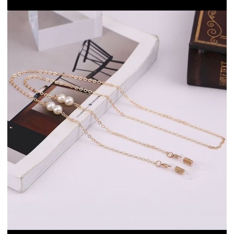 Rantai Kacamata 2in1 Strap Masker Rantai Simple Mutiara Elegant Import 2 Fungsi Untuk Kacamata / Str