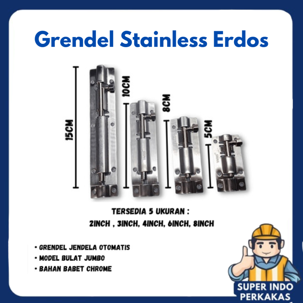 Grendel Slot Pintu Stainless Erdos / Grendel Pintu SS Erdos Superindoperkakas